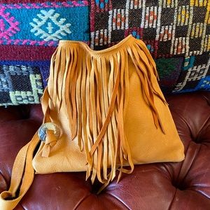 Vtg Deerskin Fringe Bag Conchos Leather Shoulder Boho Western Purse USA Made 80s